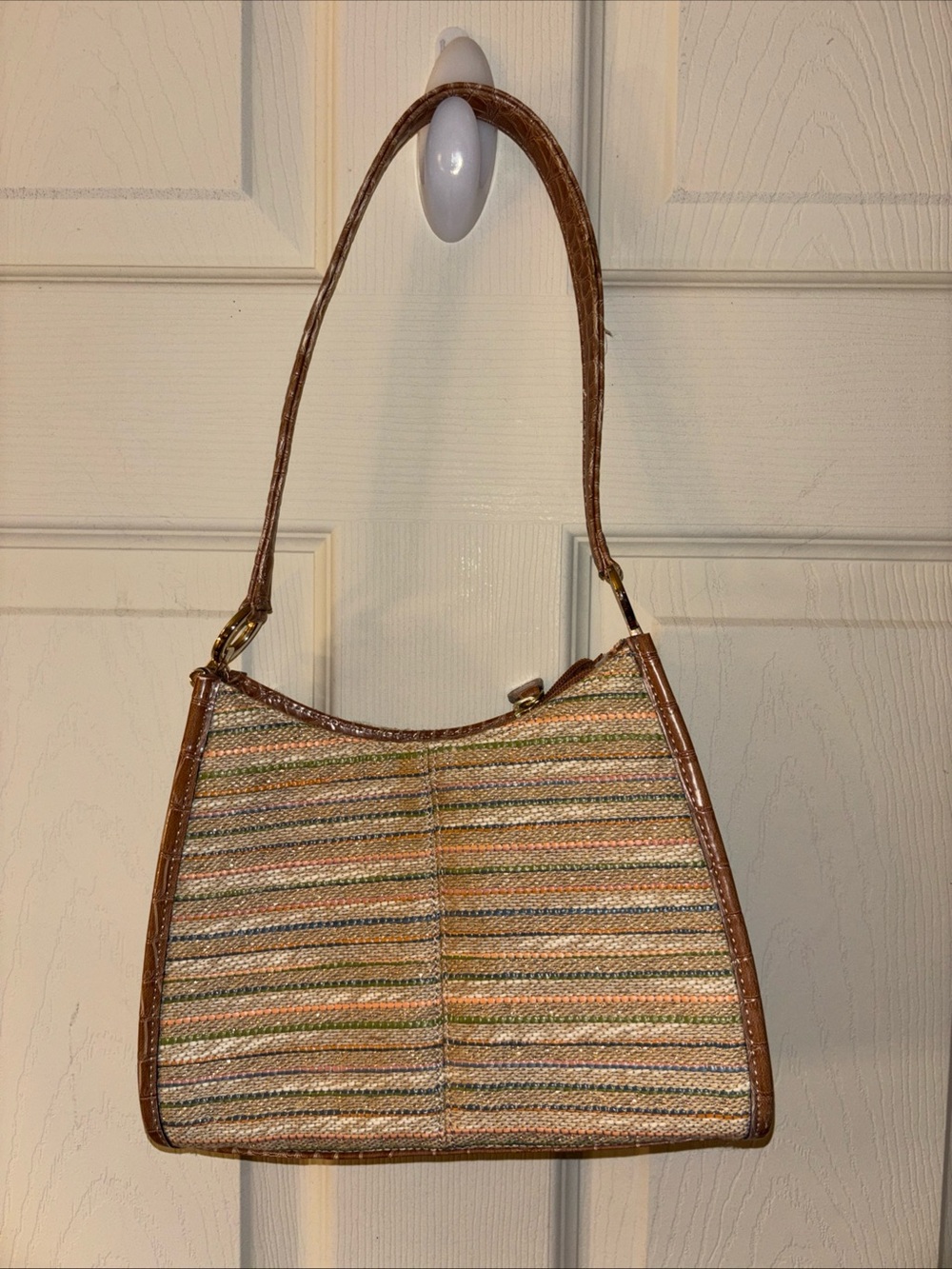 Liz Claiborne Multicolor Woven Shoulder Bag with Brown Trim